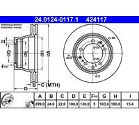 Disco de freno ATE 24.0124-0117.1 trasero, ventilado , altamente carbonizado, 1 Pieza