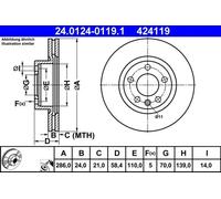 2x Disco de freno ventilado 24.0124-0119.1 ATE para OPEL OMEGA B