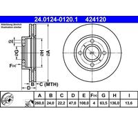 2x Disco de freno ventilado 24.0124-0120.1 ATE para FORD MONDEO I MONDEO I Sedán