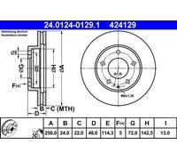 2x Disco de freno ventilado 24.0124-0129.1 ATE para MAZDA FORD USA