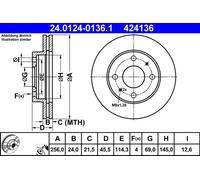 2x Disco de freno ventilado 24.0124-0136.1 ATE para MITSUBISHI VOLVO KIA HYUNDAI
