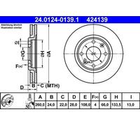 2x Disco de freno ventilado 24.0124-0139.1 ATE para PEUGEOT 406 406 Break