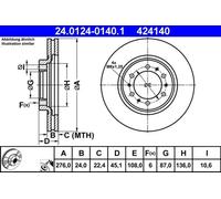 2x Disco de freno ventilado 24.0124-0140.1 ATE para MITSUBISHI PAJERO II L200