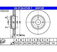 2x Disco de freno ventilado 24.0124-0149.1 ATE para FORD MONDEO I MONDEO I Sedán