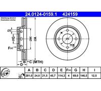 2x Disco de freno ventilado 24.0124-0159.1 ATE para MITSUBISHI VOLVO