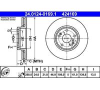 2x Disco de freno ventilado 24.0124-0169.1 ATE para RENAULT LAGUNA II