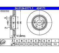 Disco de freno ATE 24.0124-0171.1 delantero, ventilado , altamente carbonizado, 1 Pieza