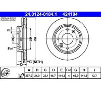 2x Disco de freno ventilado 24.0124-0184.1 ATE para HYUNDAI KIA
