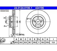 2x Disco de freno ventilado 24.0124-0196.1 ATE para SUBARU XV FORESTER OUTBACK