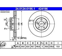 Disco de freno ATE 24.0124-0196.1 delantero, ventilado , 1 Pieza
