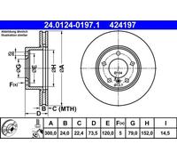 Disco de freno ATE 24.0124-0197.1 delantero, ventilado , altamente carbonizado, 1 Pieza
