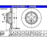 Disco de freno ATE 24.0124-0200.1 delantero, ventilado , altamente carbonizado, 1 Pieza