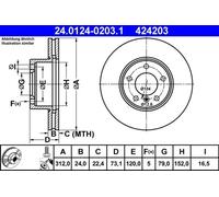 Disco de freno ATE 24.0124-0203.1 delantero, ventilado , altamente carbonizado, 1 Pieza