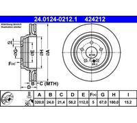 2x Disco de freno ventilado 24.0124-0212.1 ATE para MERCEDES-BENZ CLASE S SL