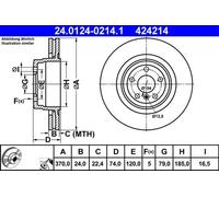 2x Disco de freno ventilado 24.0124-0214.1 ATE para BMW 7
