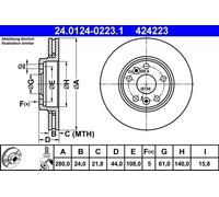2x Disco de freno ventilado 24.0124-0223.1 ATE para RENAULT MEGANE II