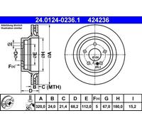2x Disco de freno ventilado 24.0124-0236.1 ATE para MERCEDES-BENZ CLS CLASE E