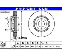 2x Disco de freno ventilado 24.0124-0238.1 ATE para NISSAN CUBE TIIDA Hatchback