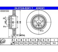 2x Disco de freno ventilado 24.0124-0241.1 ATE para BMW 7 5 Gran Turismo