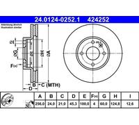 Disco de freno ATE 24.0124-0252.1 delantero, ventilado , 1 Pieza