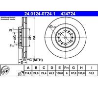2x Disco de freno ventilado 24.0124-0724.1 ATE para MITSUBISHI L200 PAJERO II