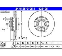 2x Disco de freno ventilado 24.0125-0105.1 ATE para AUDI SKODA SEAT
