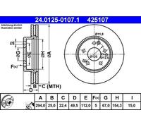 2x Disco de freno ventilado 24.0125-0107.1 ATE para MERCEDES-BENZ CLASE E