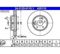 Disco de freno ATE 24.0125-0110.1 delantero, ventilado , altamente carbonizado, 1 Pieza