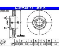 2x Disco de freno ventilado 24.0125-0115.1 ATE para VW PASSAT B5 PASSAT B5.5