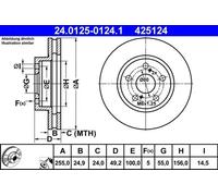 Disco de freno ATE 24.0125-0124.1 delantero, ventilado , 1 Pieza