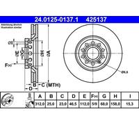 1X Disco de freno ATE 24.0125-0137.1 para SEAT EXEO (3R2) 2 2009-2013