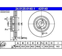 Disco de freno ATE 24.0125-0140.1 delantero, ventilado , 1 Pieza