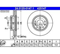 2x Disco de freno ventilado 24.0125-0147.1 ATE para MAZDA 6 Hatchback 6 Sedán