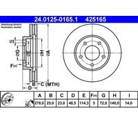 2x Disco de freno ventilado 24.0125-0165.1 ATE para MAZDA 5 3 Sedán 3