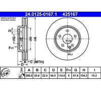 Disco de freno ATE 24.0125-0167.1 delantero, ventilado , altamente carbonizado, 1 Pieza