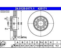 2x Disco de freno ventilado 24.0125-0171.1 ATE para VW SKODA