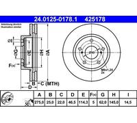 ATE Disco de freno 24.0125-0178.1 delantero, ventilado, 1 pieza