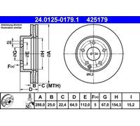 Disco de freno ATE 24.0125-0179.1 delantero, ventilado , altamente carbonizado, 1 Pieza