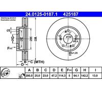 2x Disco de freno ventilado 24.0125-0187.1 ATE para HONDA ACCORD VII