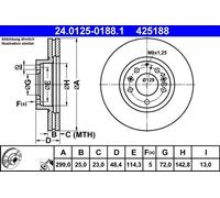 Disco de freno ATE 24.0125-0188.1 delantero, ventilado , 1 Pieza