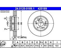 2x Disco de freno ventilado 24.0125-0189.1 ATE para HONDA FR-V