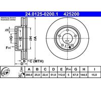 Disco de freno ATE 24.0125-0200.1 delantero, ventilado , altamente carbonizado, 1 Pieza