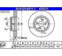 Disco de freno ATE 24.0125-0211.1 delantero, ventilado , 1 Pieza