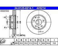 2x Disco de freno ventilado 24.0125-0214.1 ATE para MAZDA 3 3 Sedán CX-3