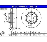 1X Disco de freno ATE 24.0125-0215.1 para KIA OPTIMA (JF) 2 2016-2019