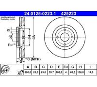 2x Disco de freno ventilado 24.0125-0223.1 ATE para FORD ECOSPORT