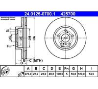 2x Disco de freno ventilado 24.0125-0700.1 ATE para TOYOTA CELICA Coupé