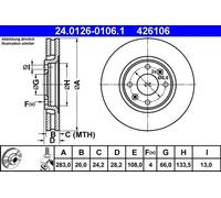 Disco de freno ATE 24.0126-0106.1 delantero, ventilado , 1 Pieza