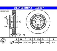 2x Disco de freno ventilado 24.0126-0107.1 ATE para VOLVO S70 V70 I C70 I Coupé