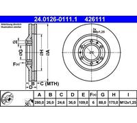 2x Disco de freno ventilado 24.0126-0111.1 ATE para OPEL ISUZU